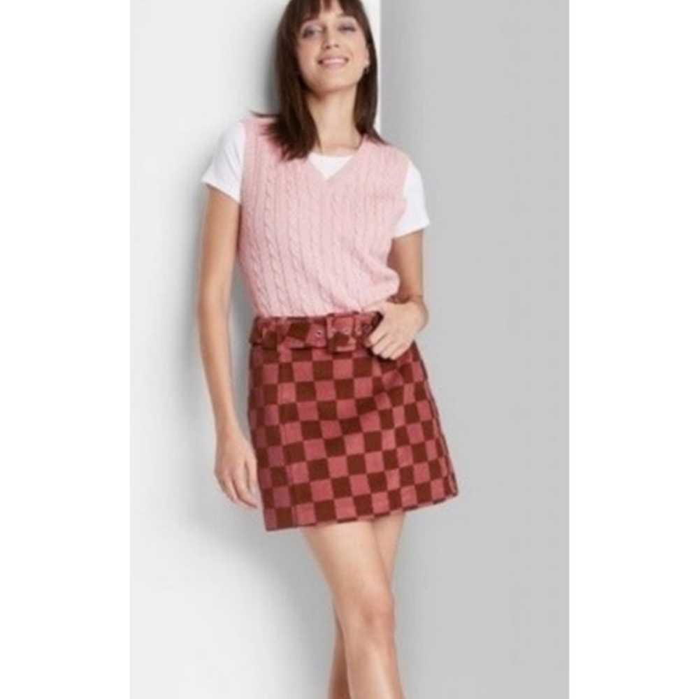 Wild Fable Pink Checkered Corduroy Mini Skirt